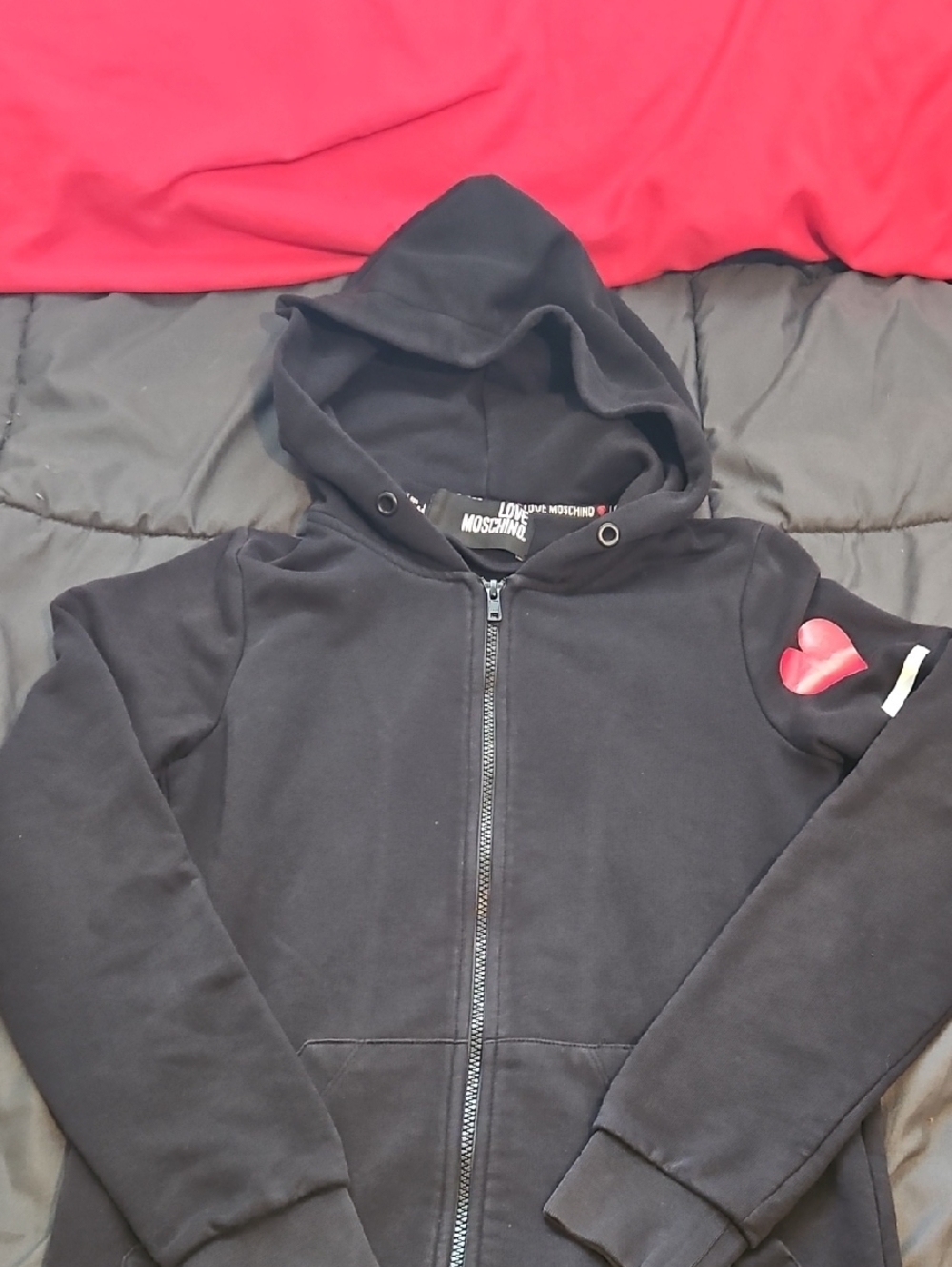 Moschino Red Heart Black Hoodie Size S - Made In Italy